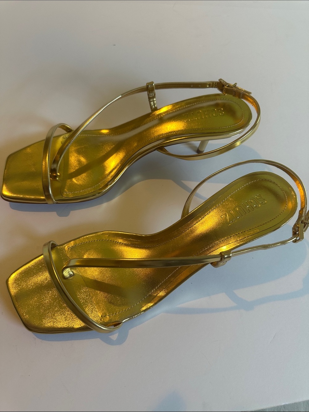 SCHUTZ Sto/Dourado Metallic Gold Strappy Heeled Sandals
